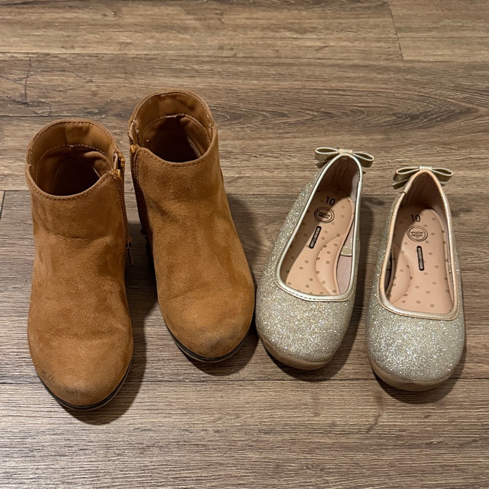 Cat & Jack Brown Boots and Gold Glitter Flats